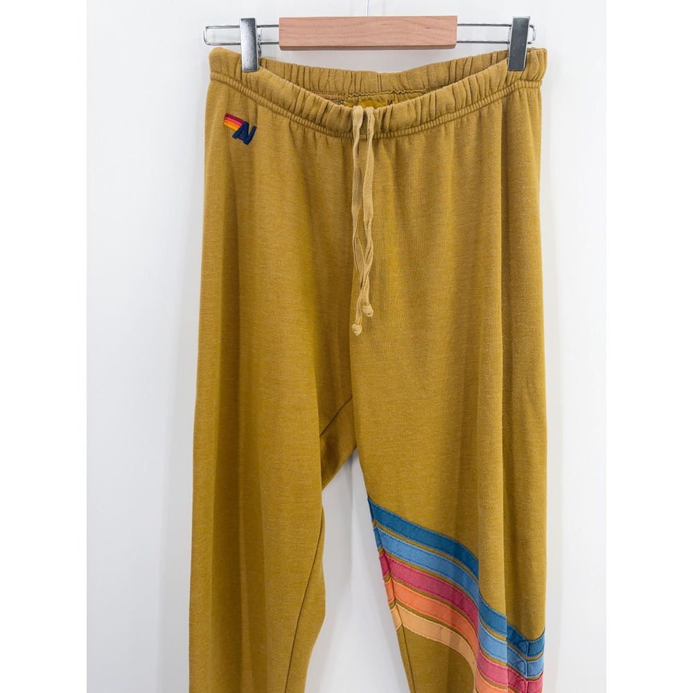 B52 Aviator Nation Rainbow Stitch Sweatpants Medium Chevron Stripe Yellow - Picture 3 of 13